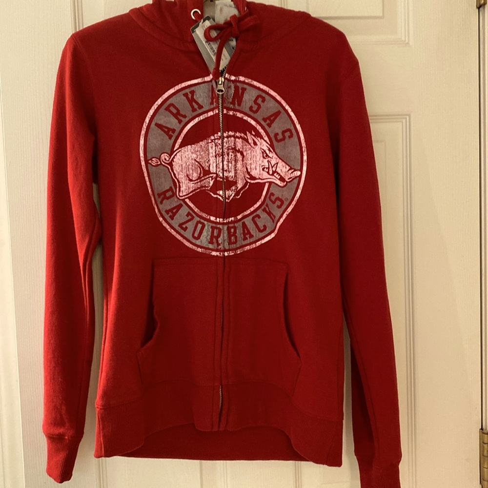 CAMP DAVID Arkansas Razorbacks Red Hooded Zippered Jacket Size S. NWT